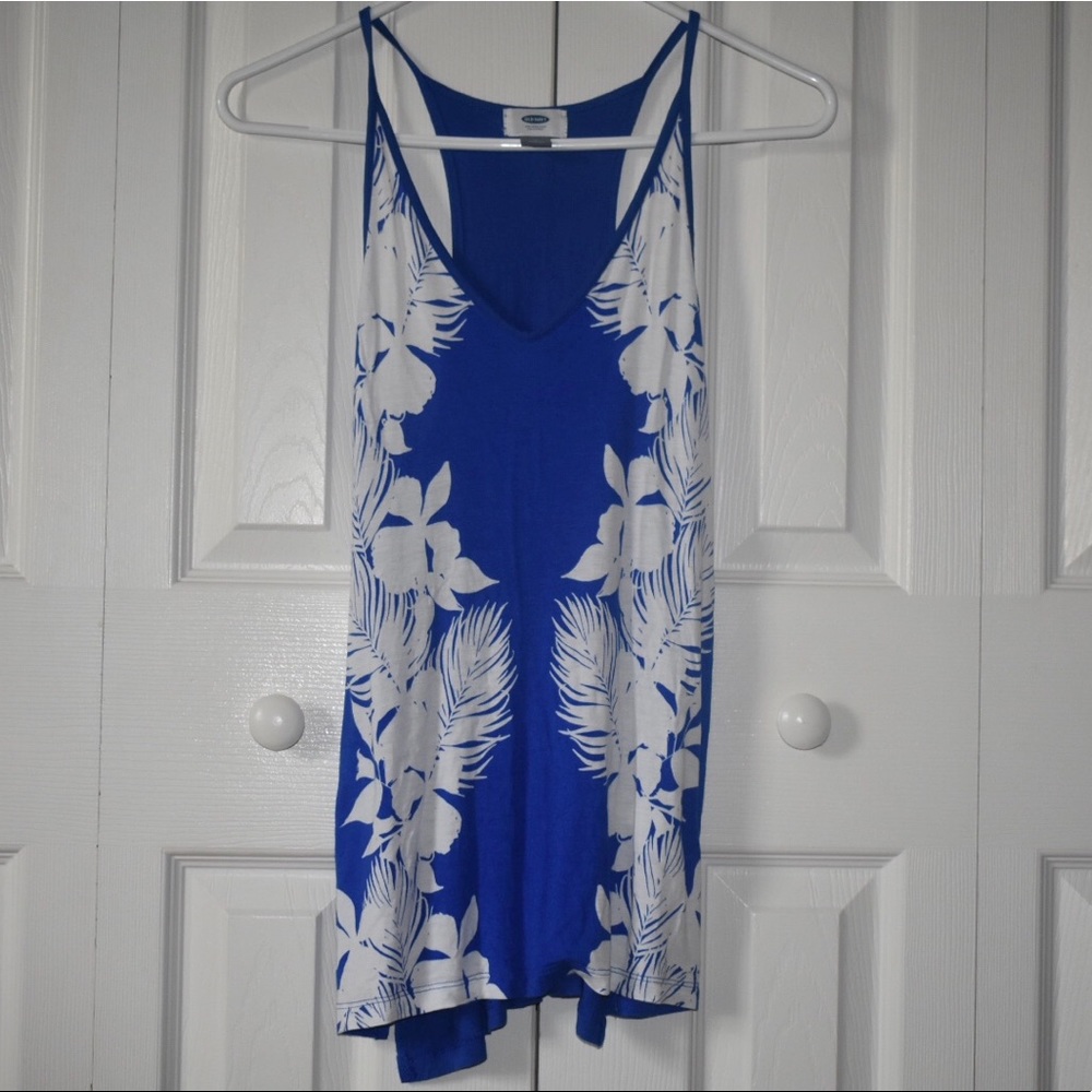 Old Navy Palm Printed Dark Blue Tank